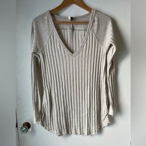 Free People We The Free Ribbed V Neck Long Sleeve Sweater Top XS